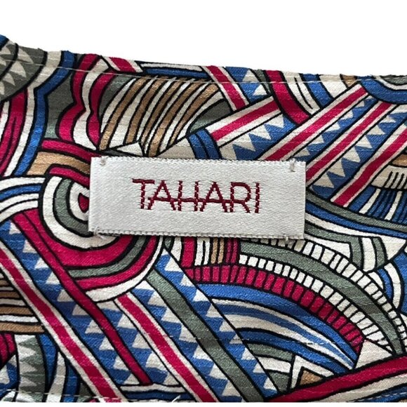 Vintage 90s TAHARI Woman's Sz 2 100% Silk Blouse & Skirt Set Pink Blue Geometric - Picture 10 of 14